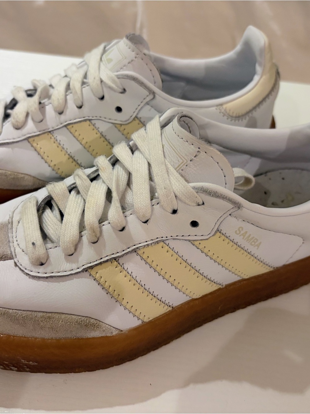 adidas Samba Women’s White and Cream Leather Sneakers with Gum Sole - Picture 3 of 11